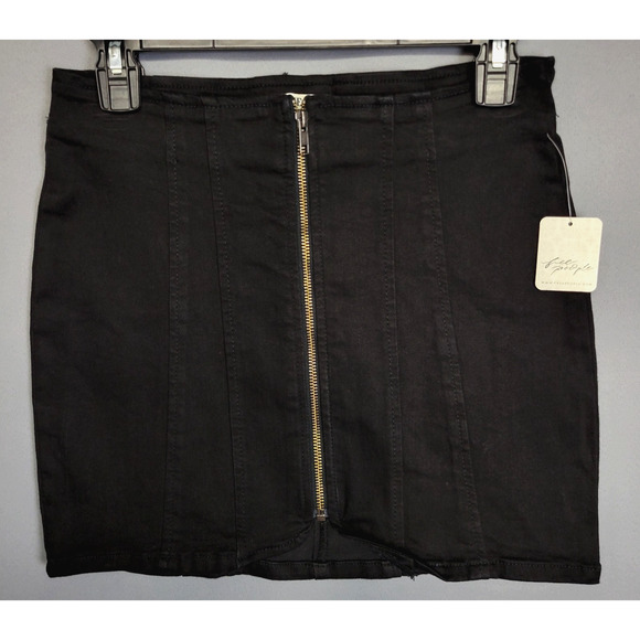 Free People We The Free Denim Mini Skirt Womens 4 Black Jean Full Front Zip New - Picture 1 of 12